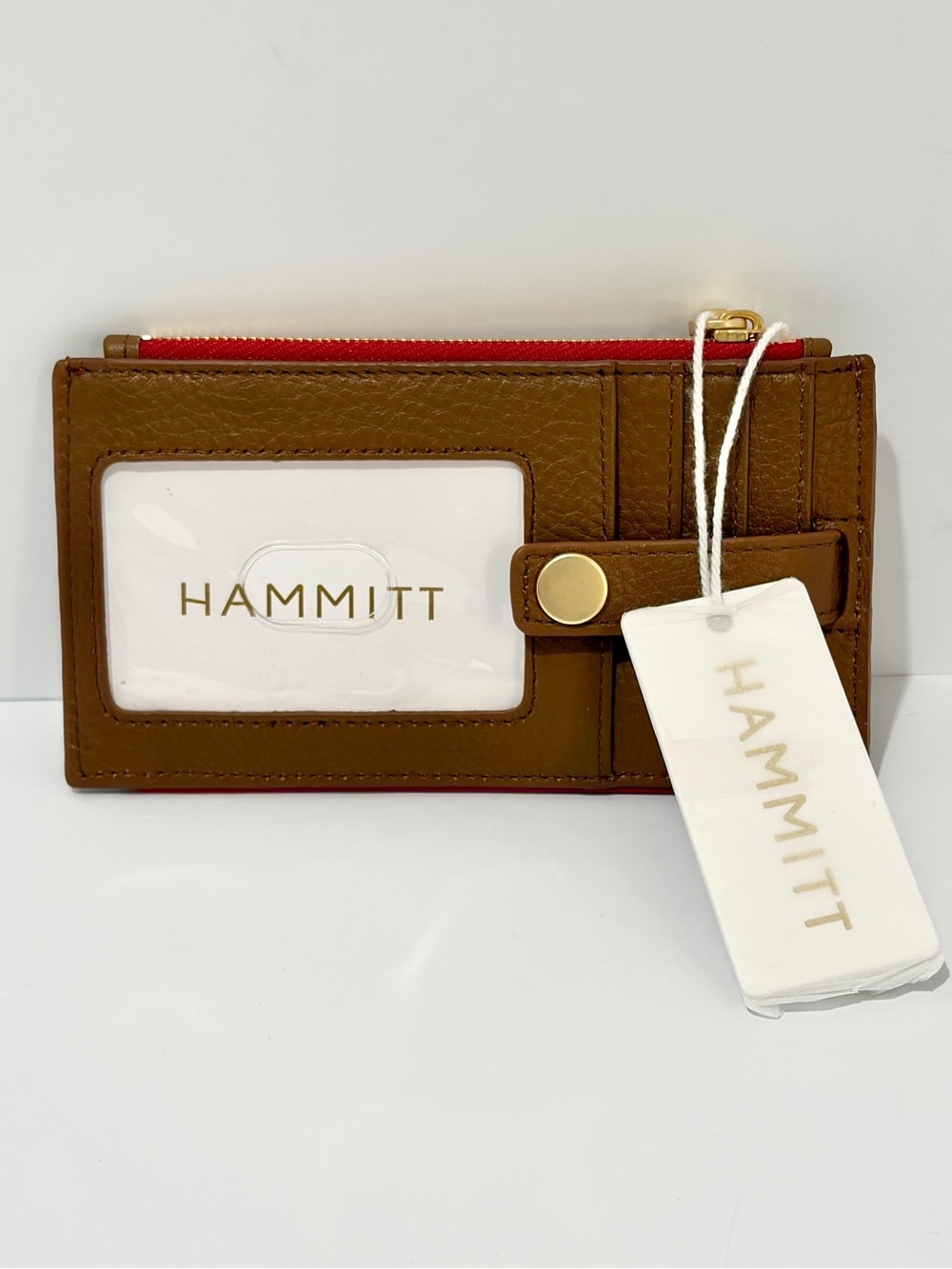 Hammitt 210 West Leather Card Wallet with Red Trim in Mahogany Pebble